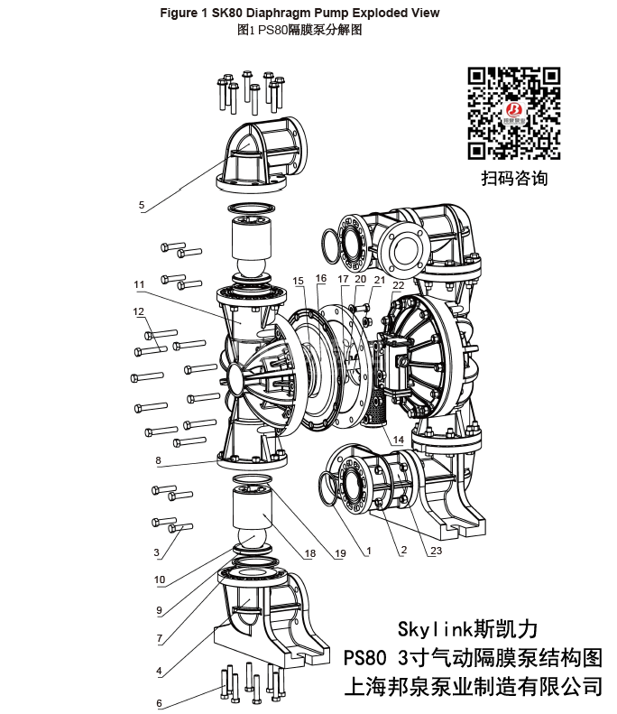 PS80氣動隔膜泵結(jié)構圖PS80 Diaphragm Pump Exploded View